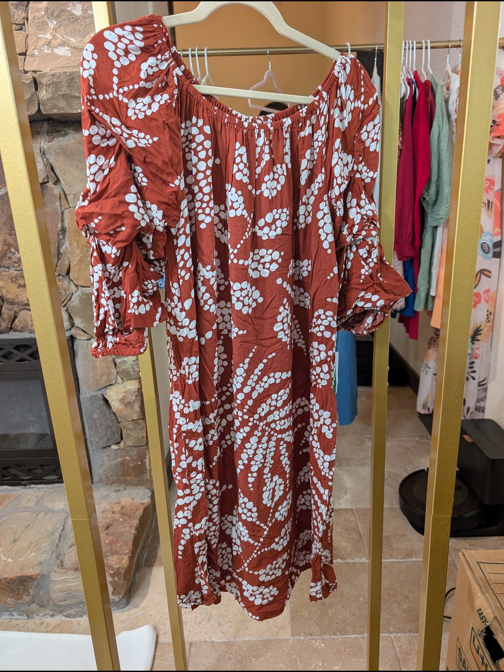 MSK Rust-Orange Midi Dress with White Floral Print 1X